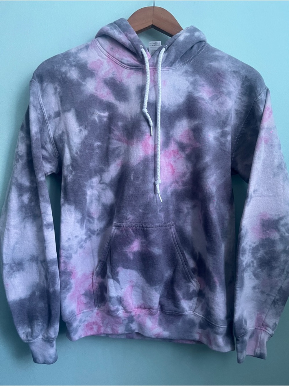 Gildan White Hoodie with Pink Tie-Dye Accents